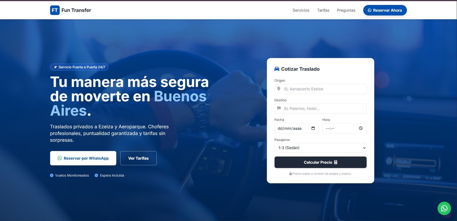 Web de Fun Transfer transporte privado